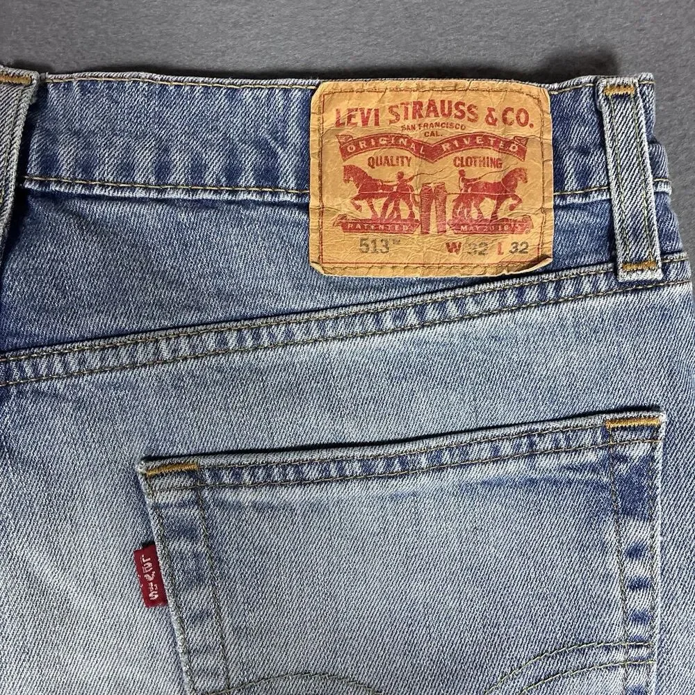 Levis Strauss 513 Men Slim Straight Fit Denim Jeans Light Wash Blue Cotton 32x32